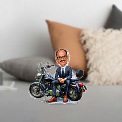Personalized Bobblehead Caricature Figurine with Motorcycle, Custom with Funny Face Cutout Solar Powered with Moving Head for Car Dashboard & Tabletop Funny